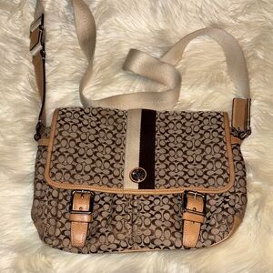 Coach Signature Brown and Tan Crossbody Bag
